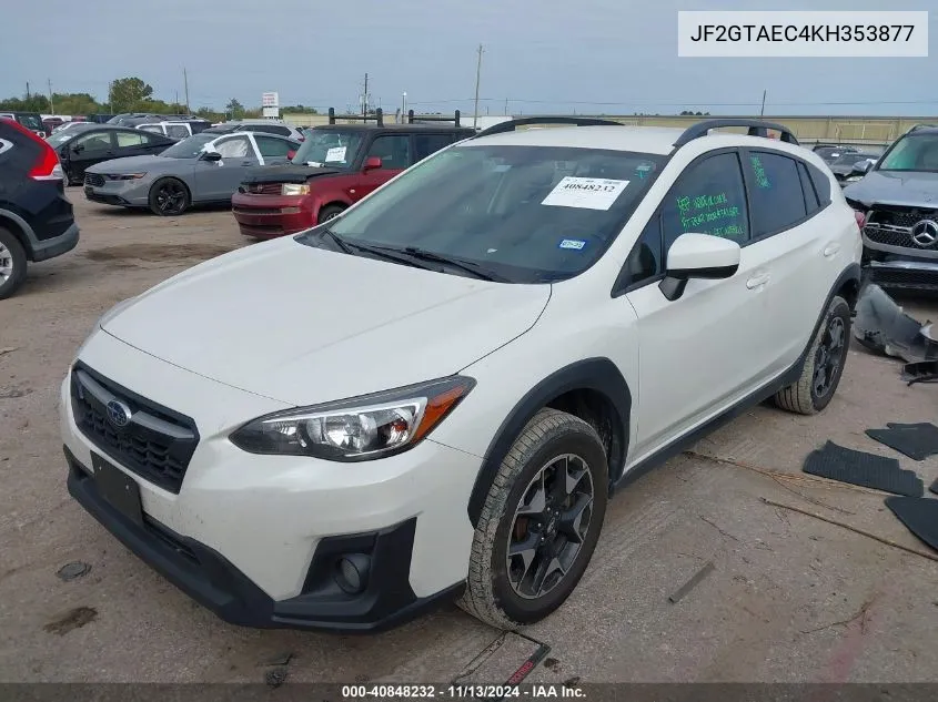 2019 Subaru Crosstrek 2.0I Premium VIN: JF2GTAEC4KH353877 Lot: 40848232