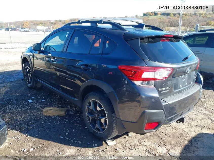 2019 Subaru Crosstrek 2.0I Premium VIN: JF2GTACC0K8380108 Lot: 40857090