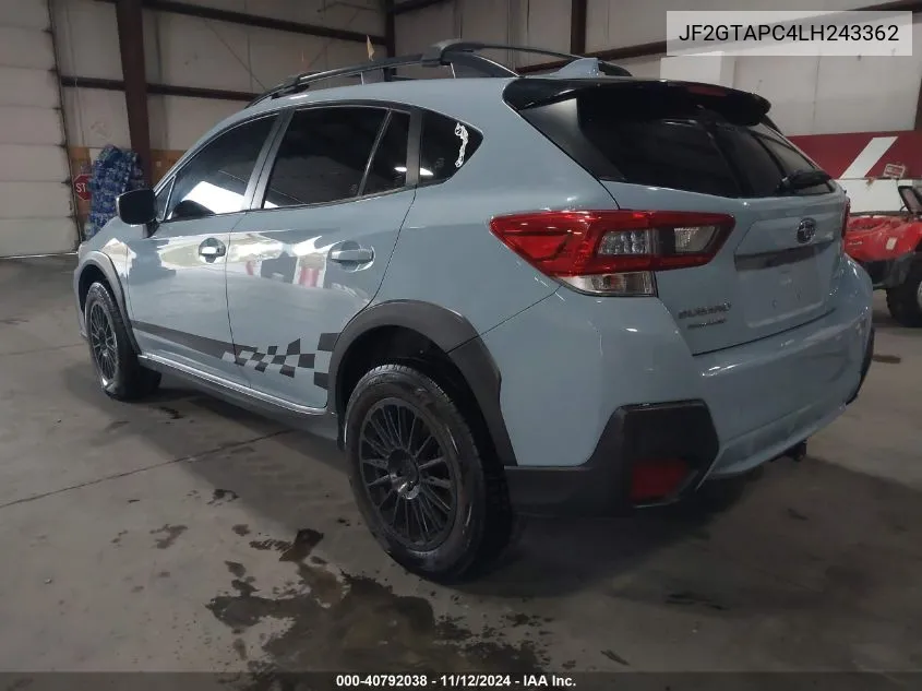 2020 Subaru Crosstrek Premium VIN: JF2GTAPC4LH243362 Lot: 40792038