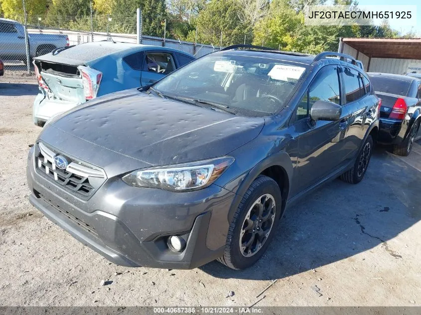 JF2GTAEC7MH651925 2021 Subaru Crosstrek Premium