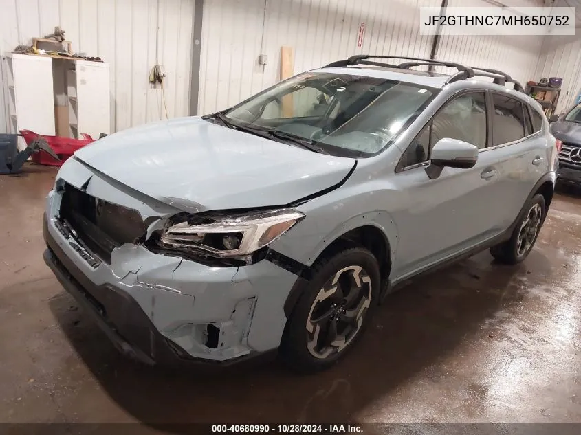 2021 Subaru Crosstrek Limited VIN: JF2GTHNC7MH650752 Lot: 40680990