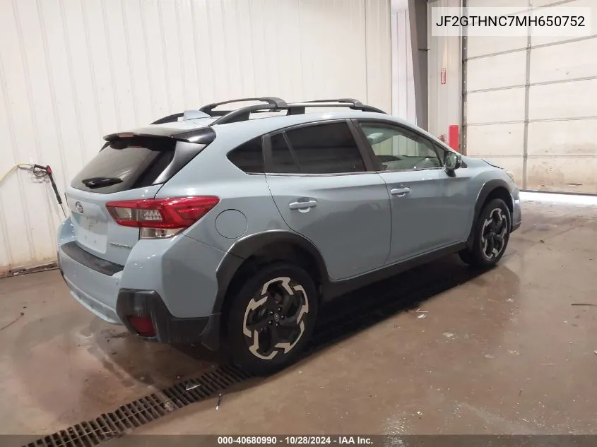 2021 Subaru Crosstrek Limited VIN: JF2GTHNC7MH650752 Lot: 40680990