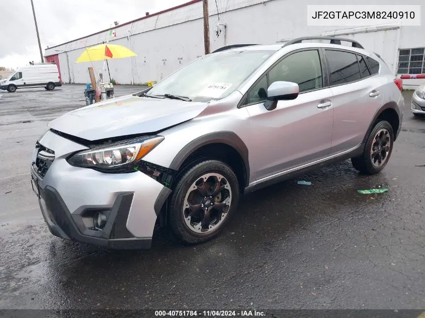 2021 Subaru Crosstrek Premium VIN: JF2GTAPC3M8240910 Lot: 40751784