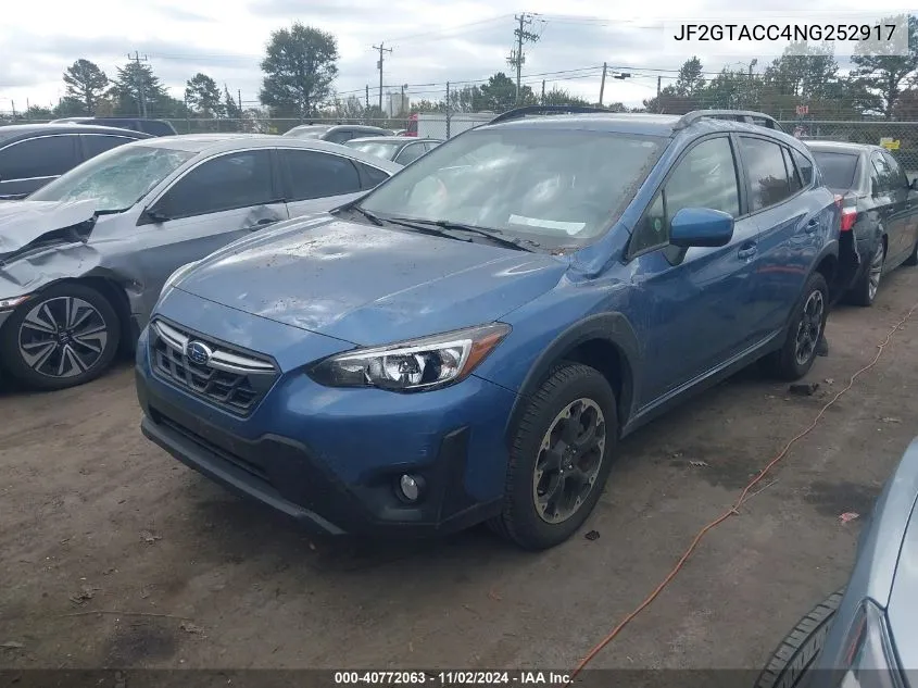 2022 Subaru Crosstrek Premium VIN: JF2GTACC4NG252917 Lot: 40772063