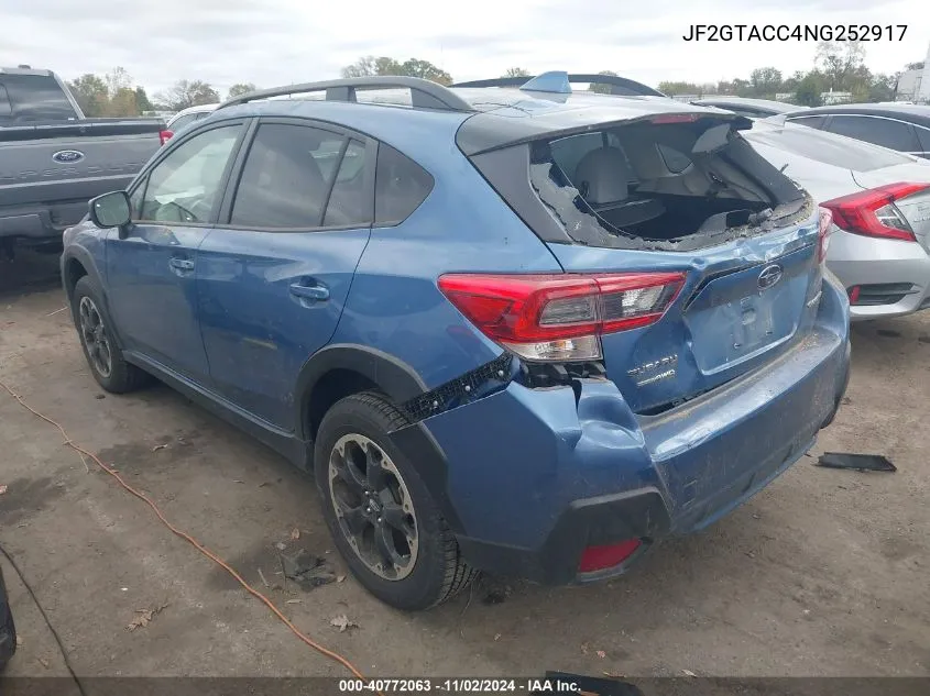 2022 Subaru Crosstrek Premium VIN: JF2GTACC4NG252917 Lot: 40772063