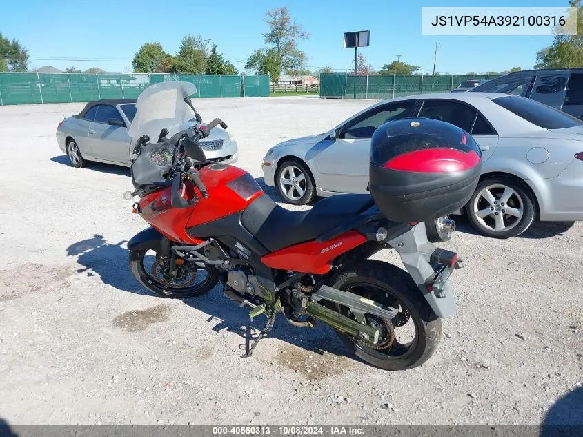 2009 Suzuki Dl650 VIN: JS1VP54A392100316 Lot: 40550313