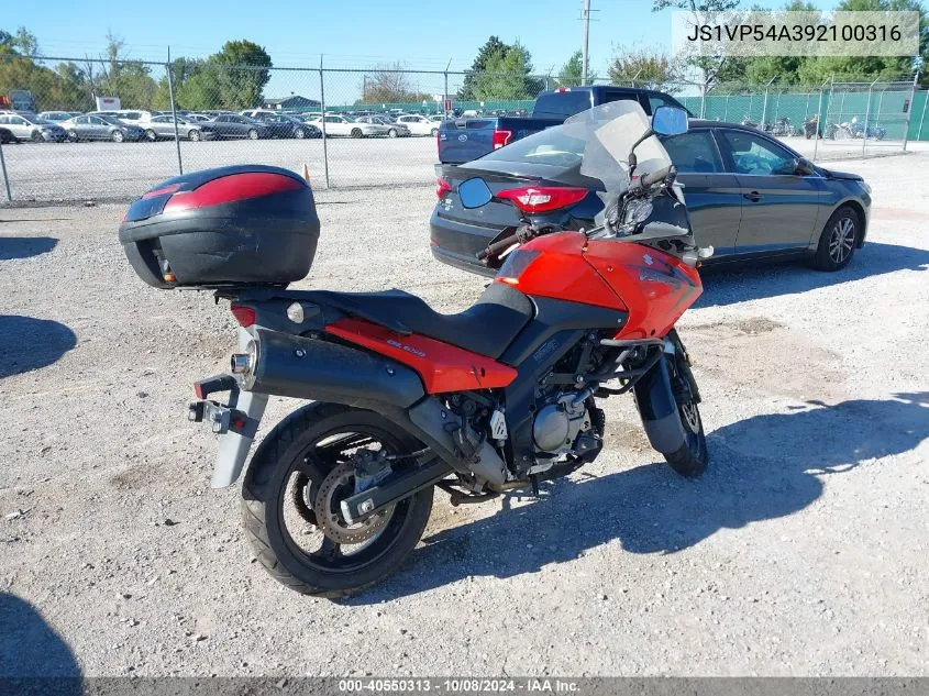 2009 Suzuki Dl650 VIN: JS1VP54A392100316 Lot: 40550313