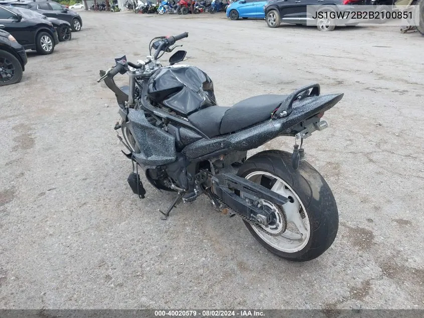 2011 Suzuki Gsx1250 F VIN: JS1GW72B2B2100851 Lot: 40020579