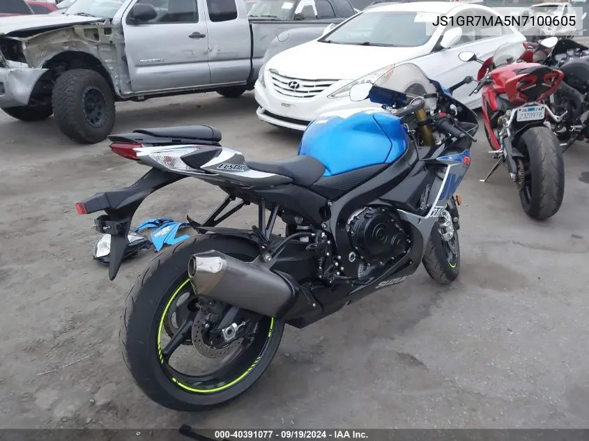 2022 Suzuki Gsx-R750 VIN: JS1GR7MA5N7100605 Lot: 40391077