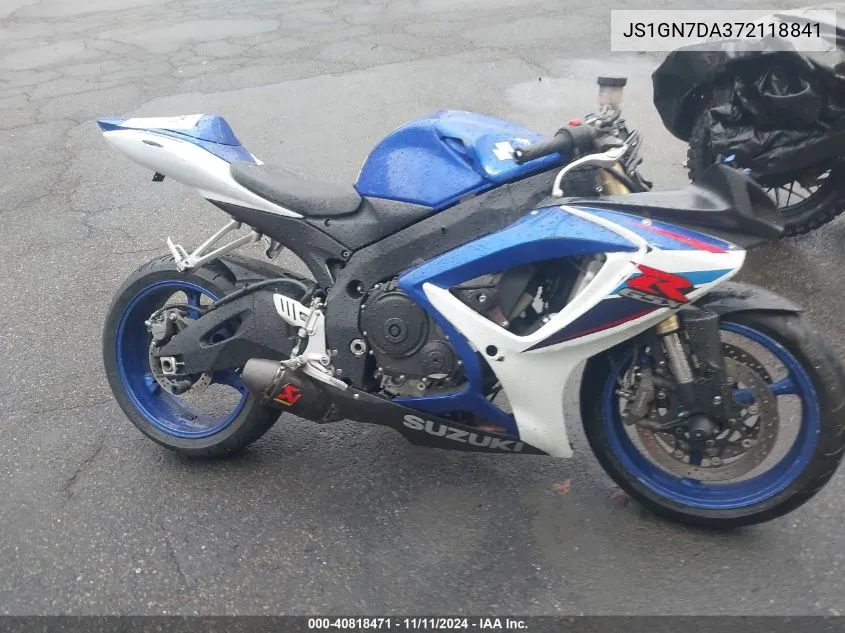 2007 Suzuki Gsx-R600 VIN: JS1GN7DA372118841 Lot: 40818471