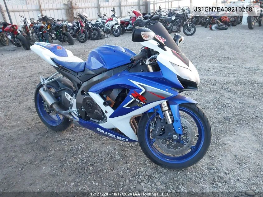 2008 Suzuki Gsx-R600 VIN: JS1GN7EA082102581 Lot: 12127228