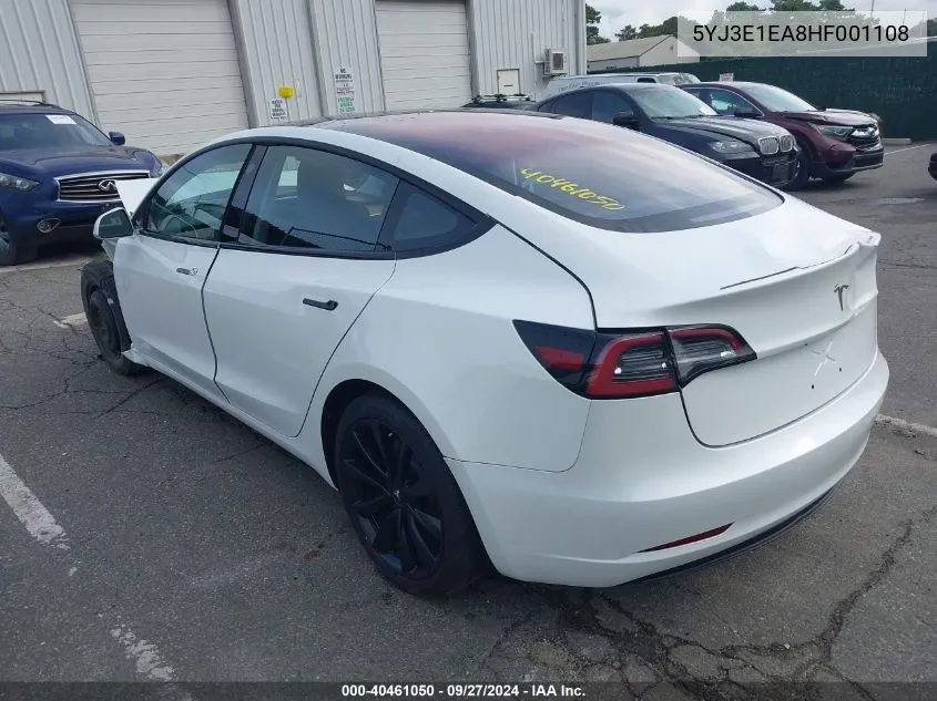 5YJ3E1EA8HF001108 2017 Tesla Model 3 Long Range/Standard