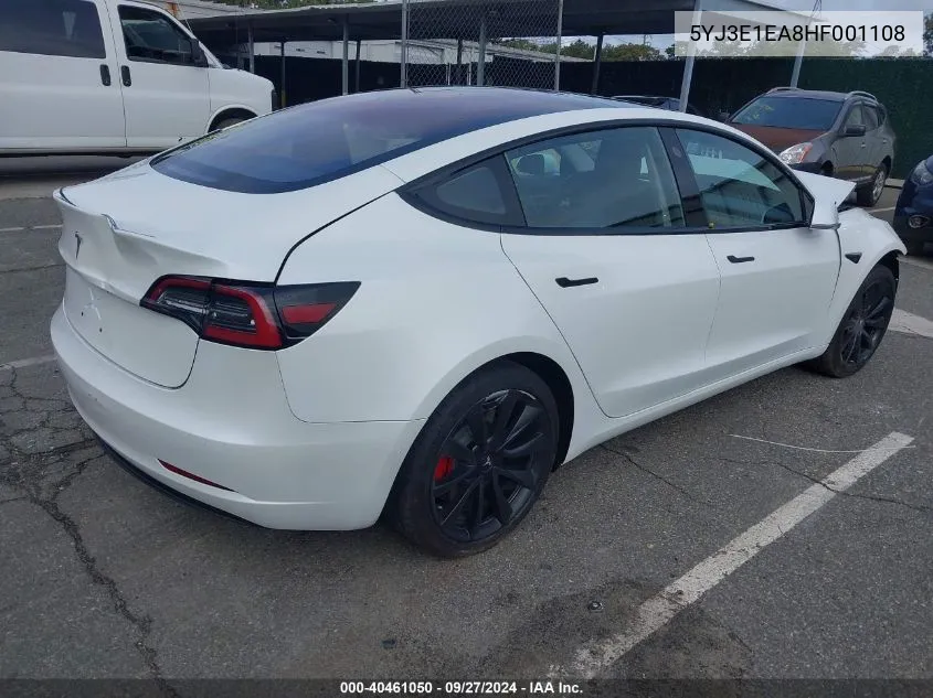 2017 Tesla Model 3 Long Range/Standard VIN: 5YJ3E1EA8HF001108 Lot: 40461050