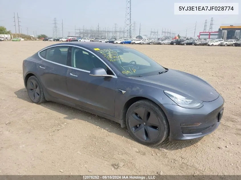 2018 Tesla Model 3 Long Range/Mid Range VIN: 5YJ3E1EA7JF028774 Lot: 12075252