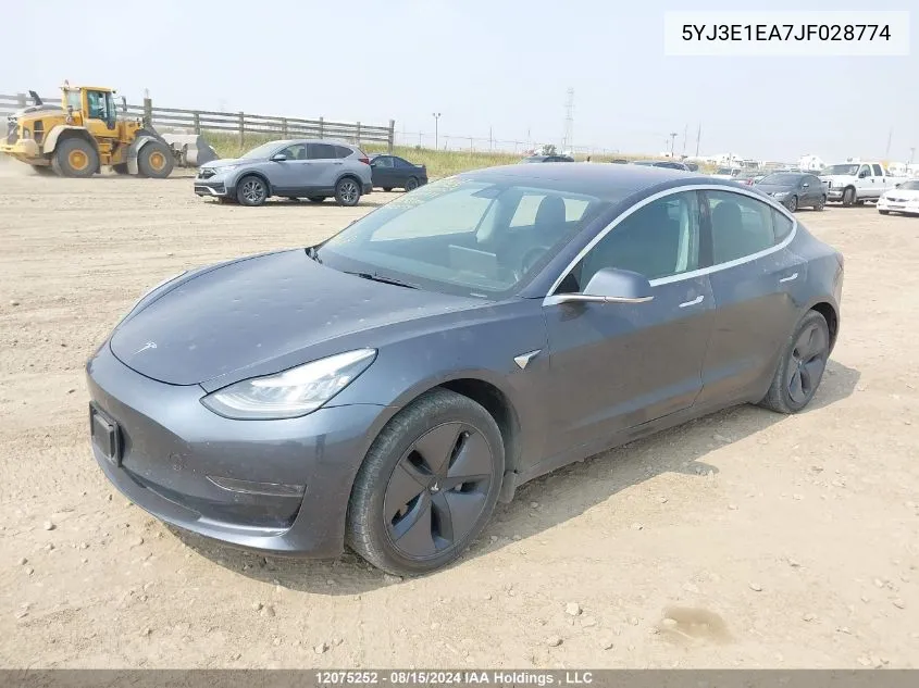 2018 Tesla Model 3 Long Range/Mid Range VIN: 5YJ3E1EA7JF028774 Lot: 12075252