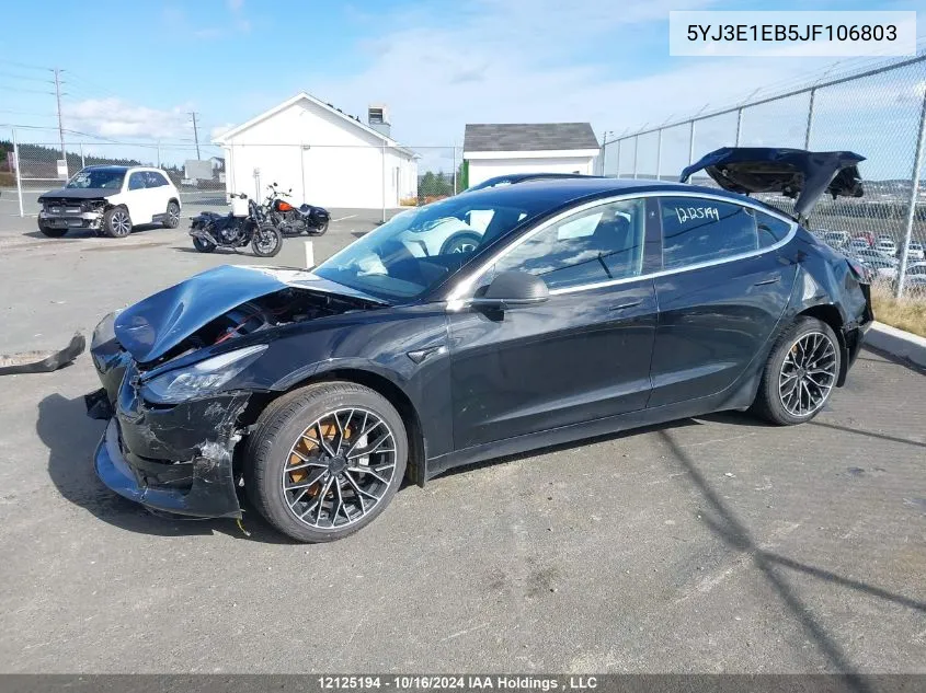 2018 Tesla Model 3 Long Range/Performance VIN: 5YJ3E1EB5JF106803 Lot: 12125194