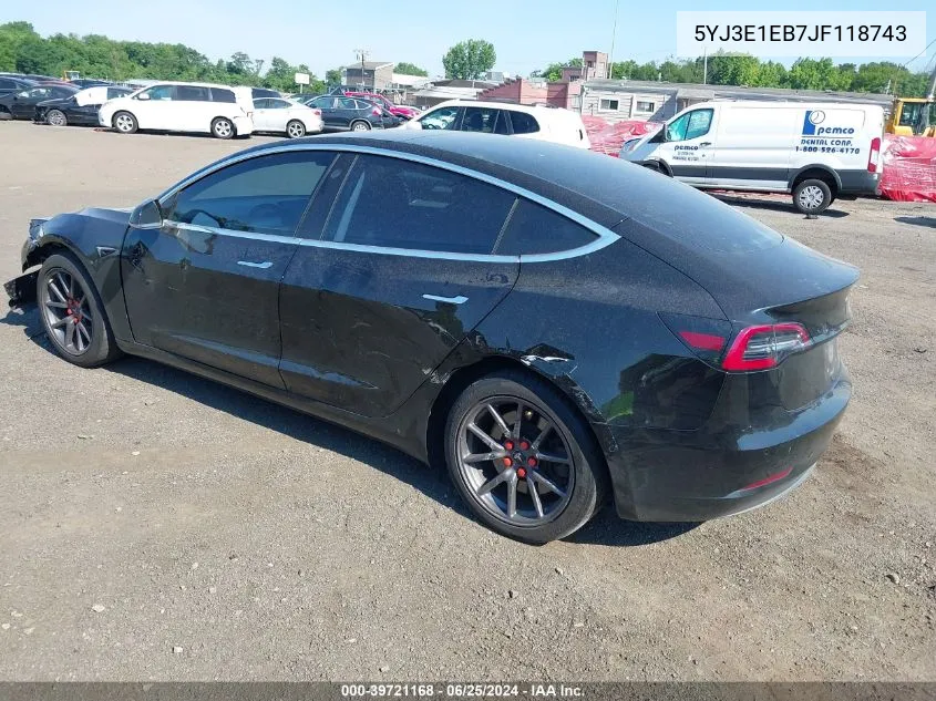 2018 Tesla Model 3 Long Range/Performance VIN: 5YJ3E1EB7JF118743 Lot: 39721168