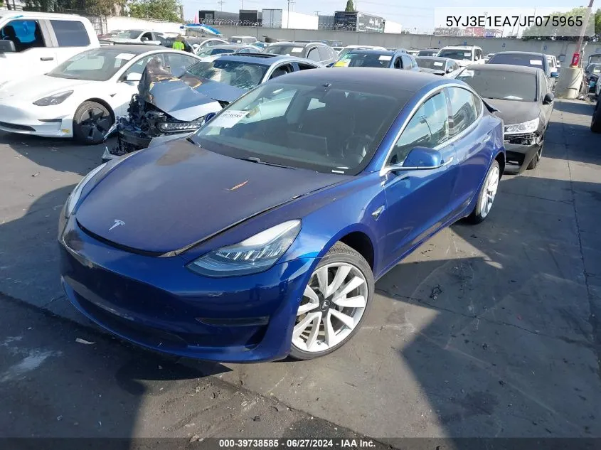 2018 Tesla Model 3 Long Range/Mid Range VIN: 5YJ3E1EA7JF075965 Lot: 39738585