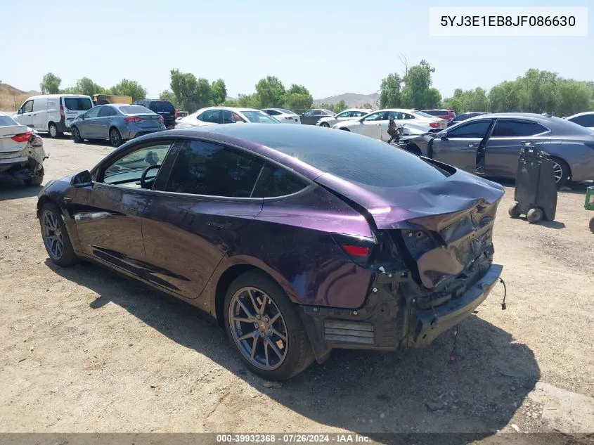 2018 Tesla Model 3 Long Range/Performance VIN: 5YJ3E1EB8JF086630 Lot: 39932368