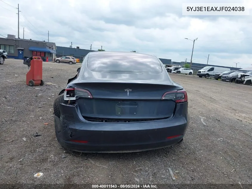 2018 Tesla Model 3 Long Range/Mid Range VIN: 5YJ3E1EAXJF024038 Lot: 40011543