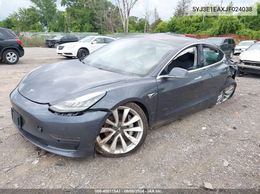 2018 Tesla Model 3 Long Range/Mid Range VIN: 5YJ3E1EAXJF024038 Lot: 40011543