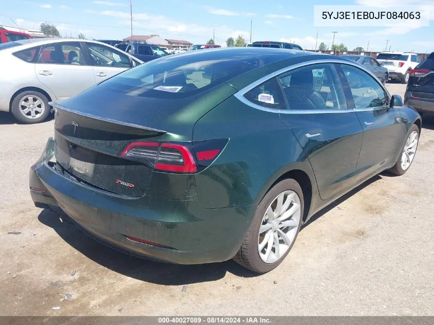 2018 Tesla Model 3 Long Range/Performance VIN: 5YJ3E1EB0JF084063 Lot: 40027089