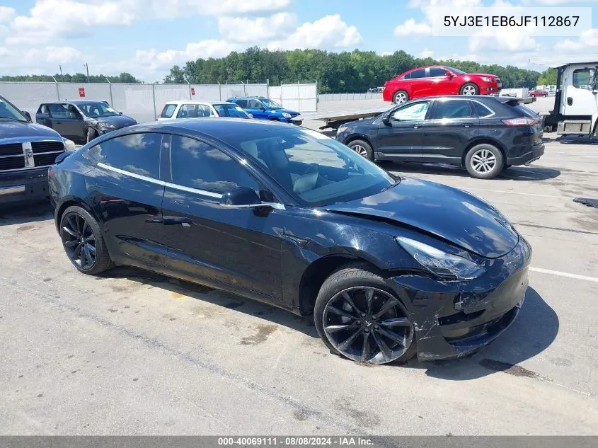 2018 Tesla Model 3 Long Range/Performance VIN: 5YJ3E1EB6JF112867 Lot: 40069111