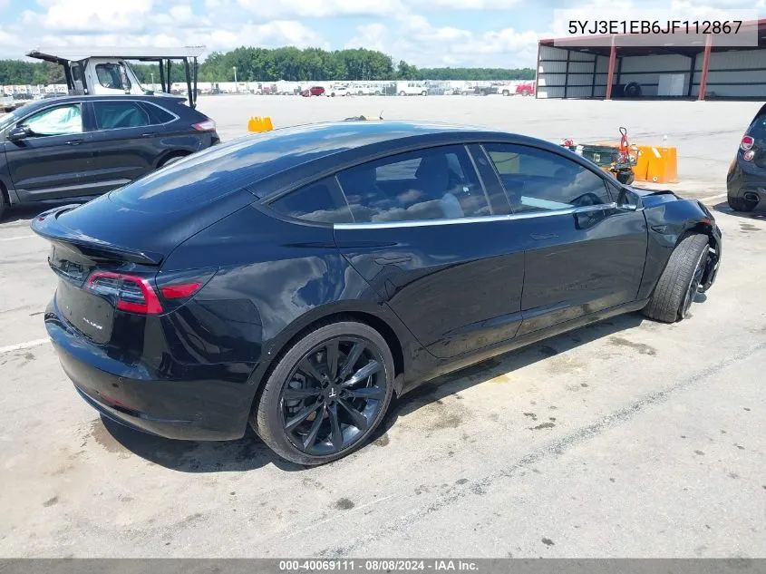 2018 Tesla Model 3 Long Range/Performance VIN: 5YJ3E1EB6JF112867 Lot: 40069111