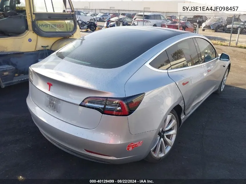 2018 Tesla Model 3 Long Range/Mid Range VIN: 5YJ3E1EA4JF098457 Lot: 40129499