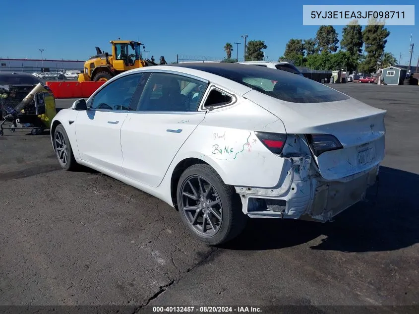 2018 Tesla Model 3 VIN: 5YJ3E1EA3JF098711 Lot: 40132457