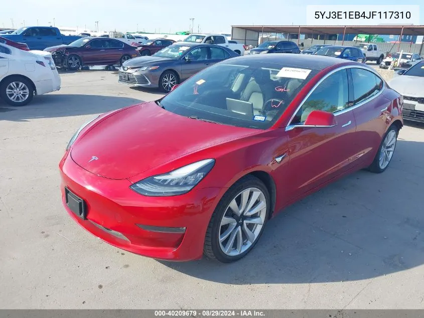 2018 Tesla Model 3 Long Range/Performance VIN: 5YJ3E1EB4JF117310 Lot: 40209679