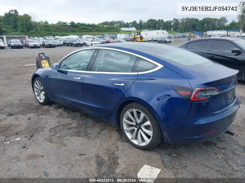 2018 Tesla Model 3 Long Range/Performance VIN: 5YJ3E1EB2JF054742 Lot: 40222512