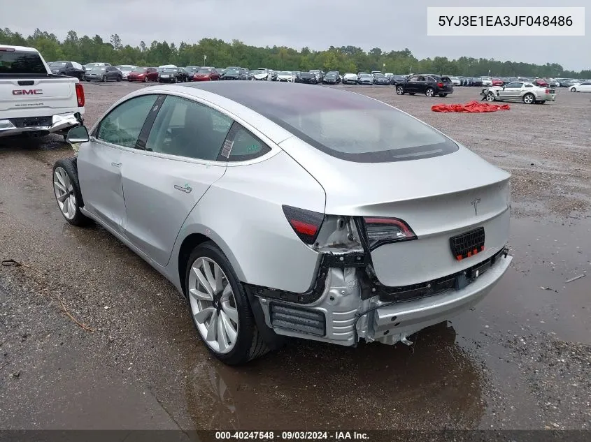 2018 Tesla Model 3 Long Range/Mid Range VIN: 5YJ3E1EA3JF048486 Lot: 40247548