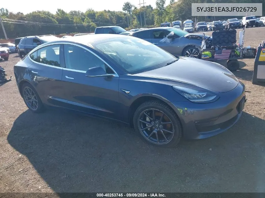 2018 Tesla Model 3 Long Range/Mid Range VIN: 5YJ3E1EA3JF026729 Lot: 40253745