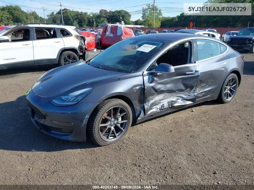 2018 Tesla Model 3 Long Range/Mid Range VIN: 5YJ3E1EA3JF026729 Lot: 40253745