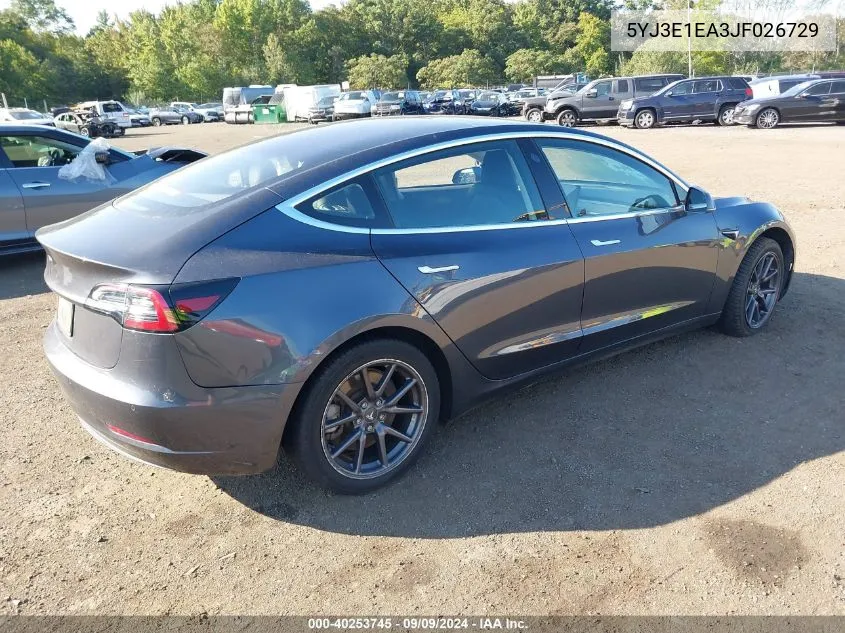 2018 Tesla Model 3 Long Range/Mid Range VIN: 5YJ3E1EA3JF026729 Lot: 40253745