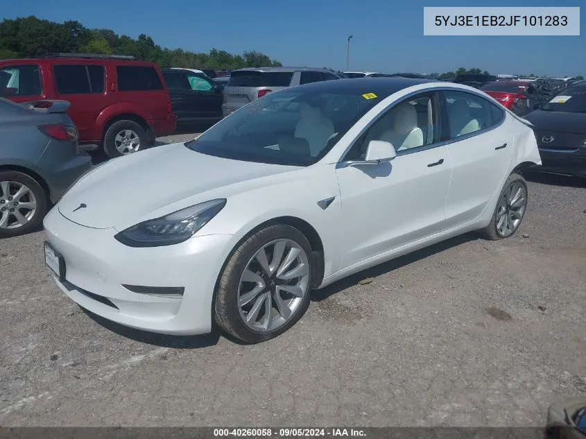 2018 Tesla Model 3 Long Range/Performance VIN: 5YJ3E1EB2JF101283 Lot: 40260058