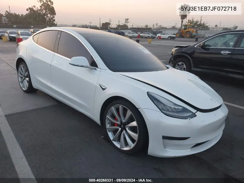 2018 Tesla Model 3 Long Range/Performance VIN: 5YJ3E1EB7JF072718 Lot: 40268331