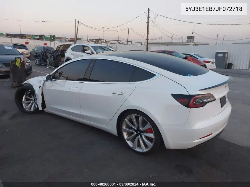 2018 Tesla Model 3 Long Range/Performance VIN: 5YJ3E1EB7JF072718 Lot: 40268331