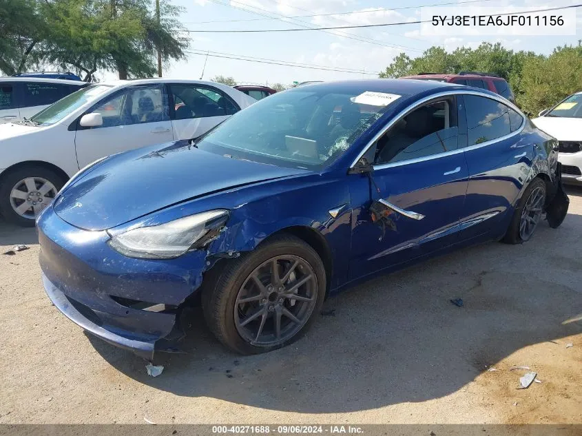 2018 Tesla Model 3 Long Range/Mid Range VIN: 5YJ3E1EA6JF011156 Lot: 40271688