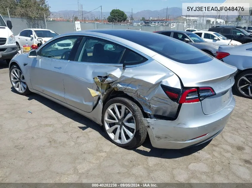 2018 Tesla Model 3 Long Range/Mid Range VIN: 5YJ3E1EA0JF048476 Lot: 40282238