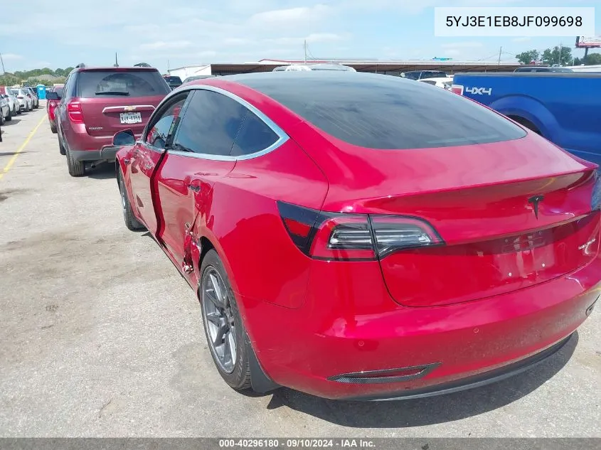 2018 Tesla Model 3 VIN: 5YJ3E1EB8JF099698 Lot: 40296180