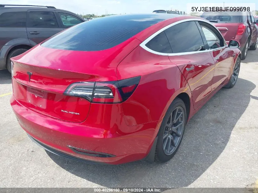 2018 Tesla Model 3 VIN: 5YJ3E1EB8JF099698 Lot: 40296180