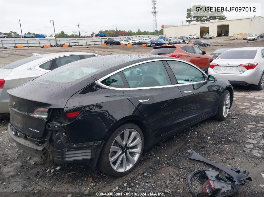 2018 Tesla Model 3 Long Range/Performance VIN: 5YJ3E1EB4JF097012 Lot: 40303001