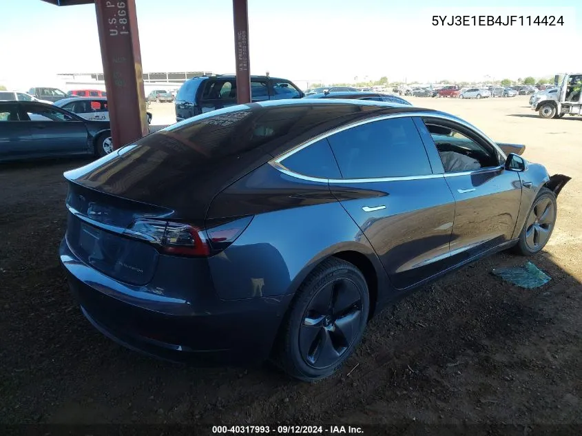 2018 Tesla Model 3 Long Range/Performance VIN: 5YJ3E1EB4JF114424 Lot: 40317993