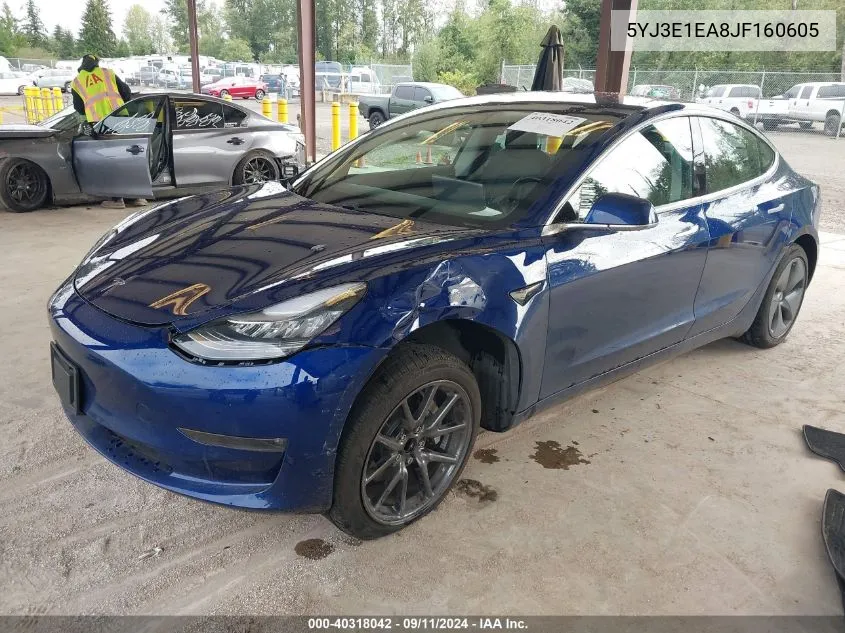 2018 Tesla Model 3 Long Range/Mid Range VIN: 5YJ3E1EA8JF160605 Lot: 40318042