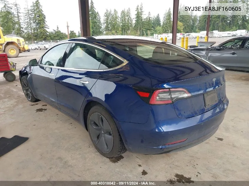 2018 Tesla Model 3 Long Range/Mid Range VIN: 5YJ3E1EA8JF160605 Lot: 40318042