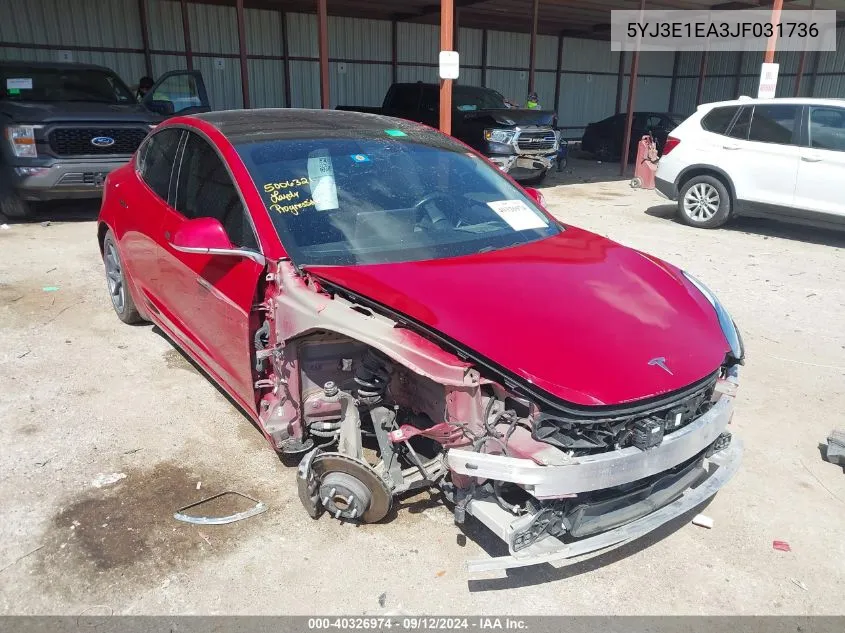 2018 Tesla Model 3 VIN: 5YJ3E1EA3JF031736 Lot: 40326974