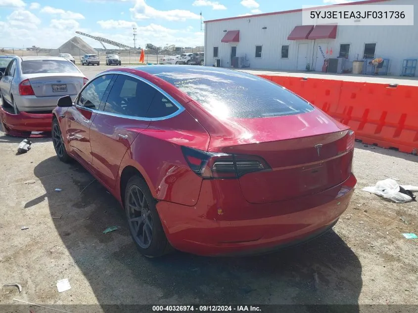 2018 Tesla Model 3 VIN: 5YJ3E1EA3JF031736 Lot: 40326974