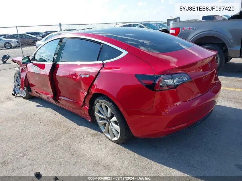 5YJ3E1EB8JF097420 2018 Tesla Model 3 Long Range/Performance